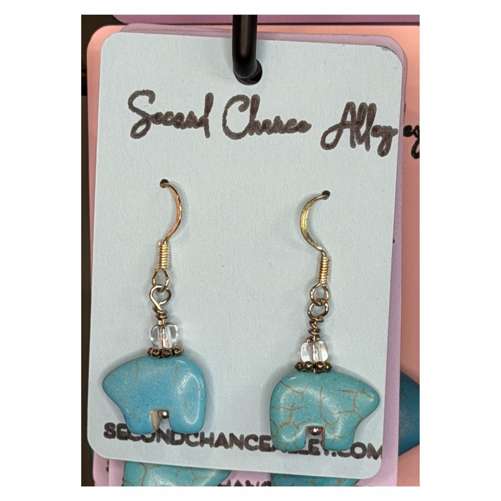 Handcrafted Turquoise Stone Bear Dangle Earrings Southwestern Zuni Style